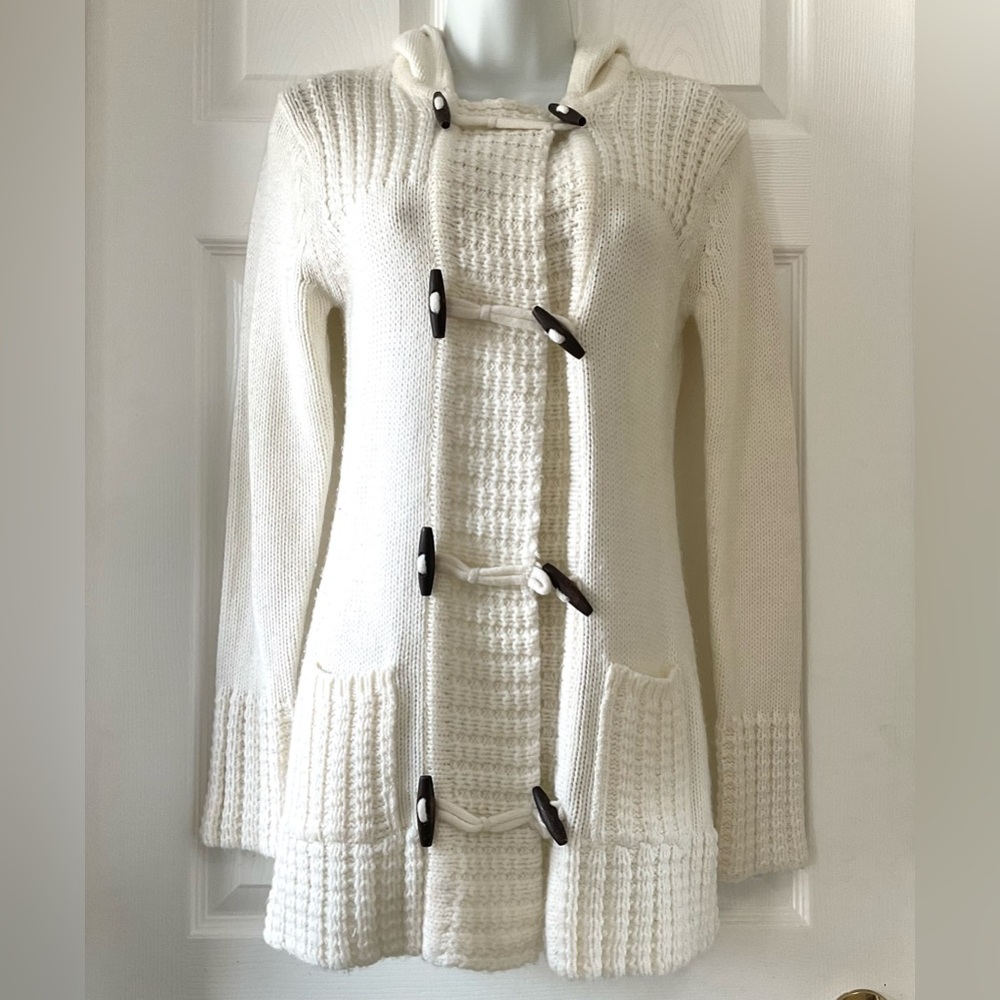Long Knit Cream Toggle Cardigan